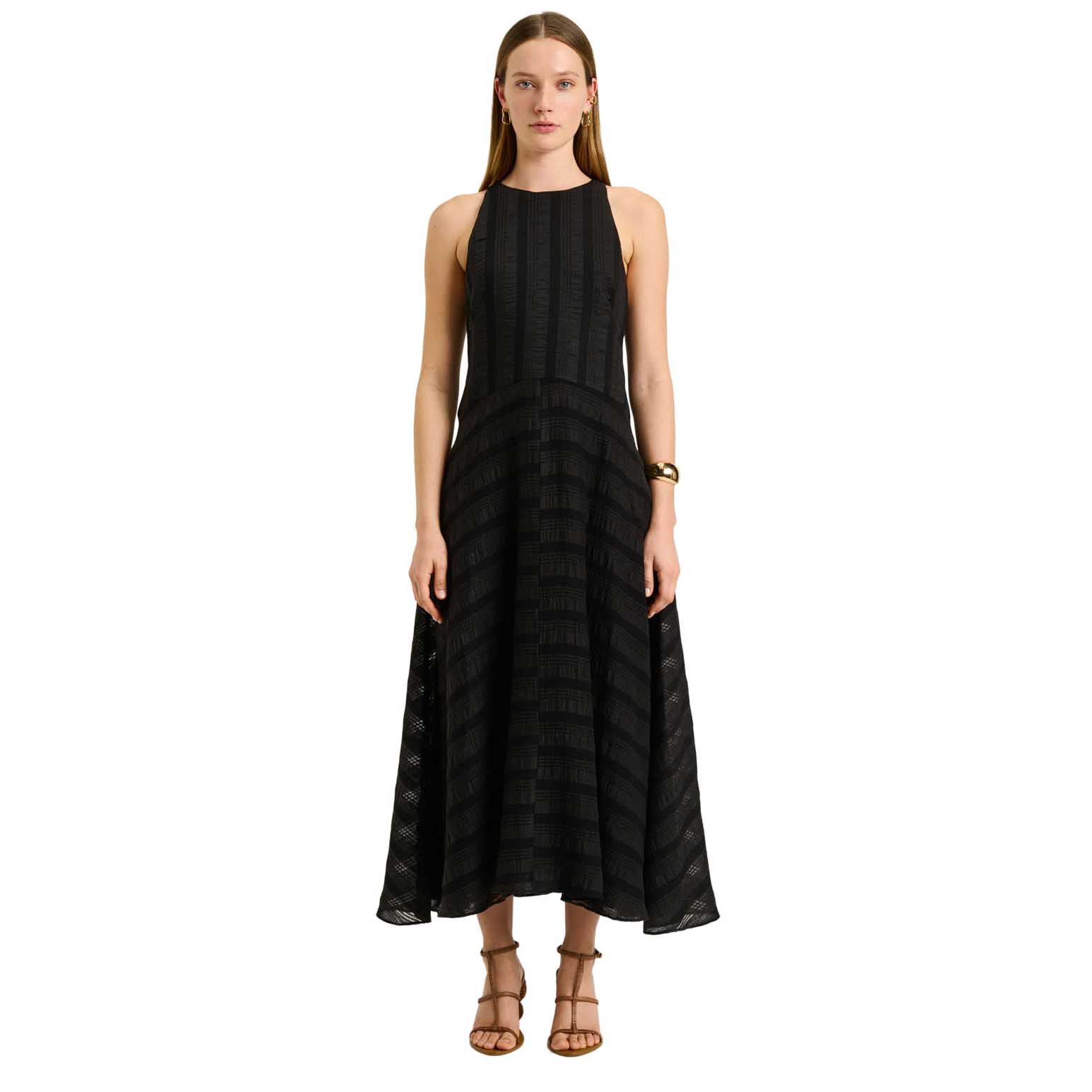 Veronika Maine Sheer Textured Stripe Maxi Dress